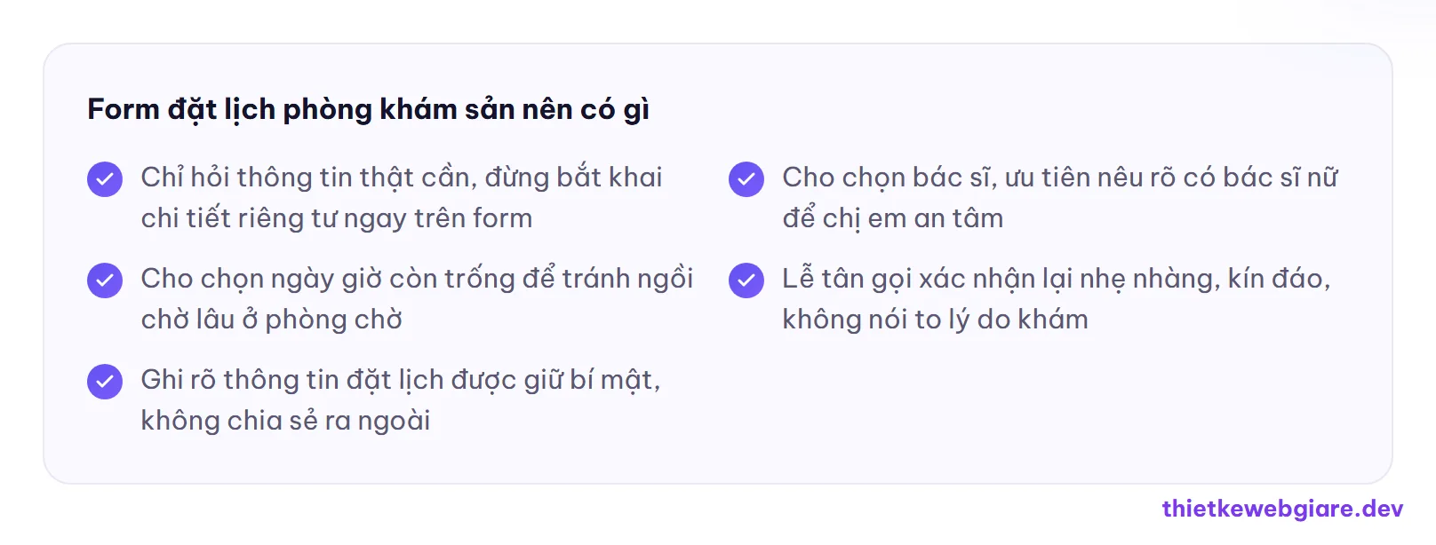 Form đặt lịch phòng khám sản nên có gì — thiết kế web phòng khám sản