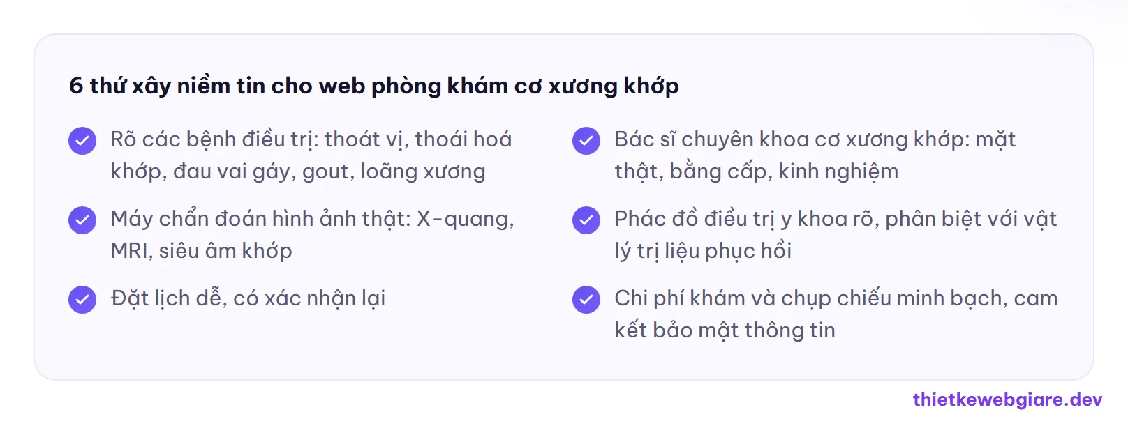 6 thứ xây niềm tin cho web phòng khám cơ xương khớp — thiết kế web phòng khám cơ xương khớp