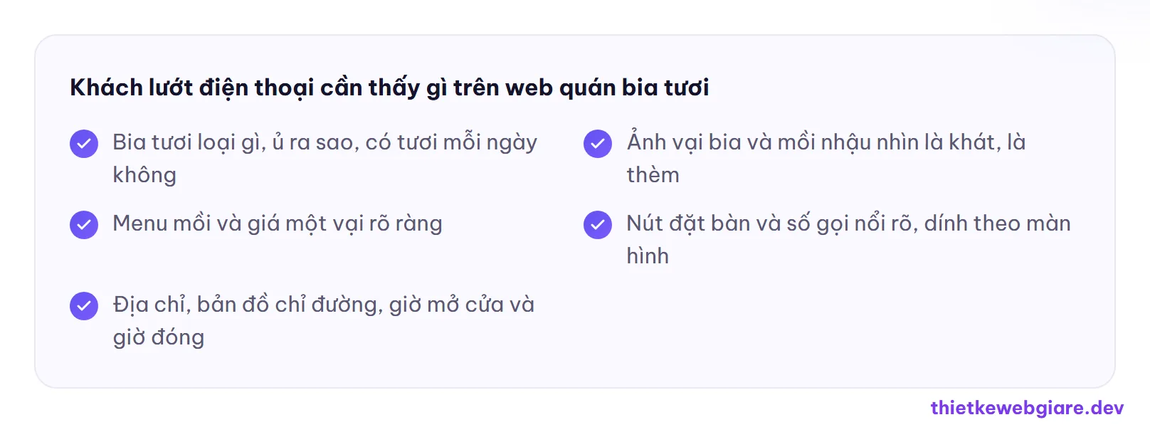 Khách lướt điện thoại cần thấy gì trên web quán bia tươi — thiết kế web quán bia tươi