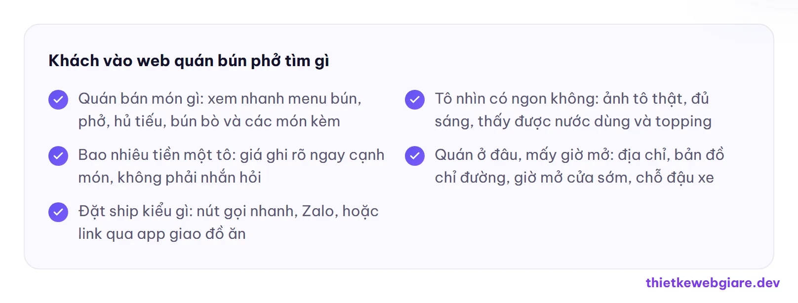 Khách vào web quán bún phở tìm gì — thiết kế web quán bún phở
