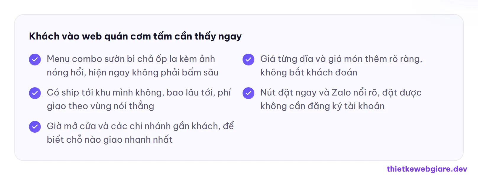 Khách vào web quán cơm tấm cần thấy ngay — thiết kế web quán cơm tấm
