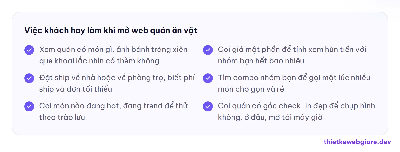 Việc khách hay làm khi mở web quán ăn vặt — thiết kế web quán ăn vặt