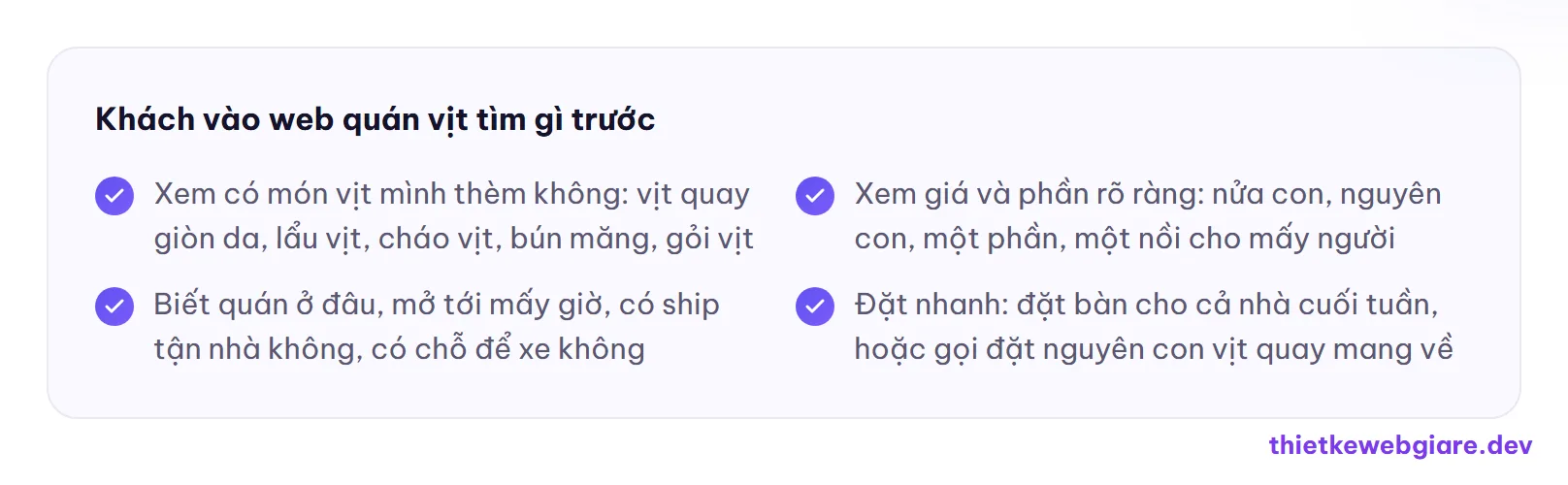 Khách vào web quán vịt tìm gì trước — thiết kế web quán vịt