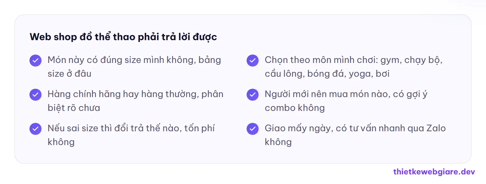 Web shop đồ thể thao phải trả lời được — thiết kế web shop đồ thể thao