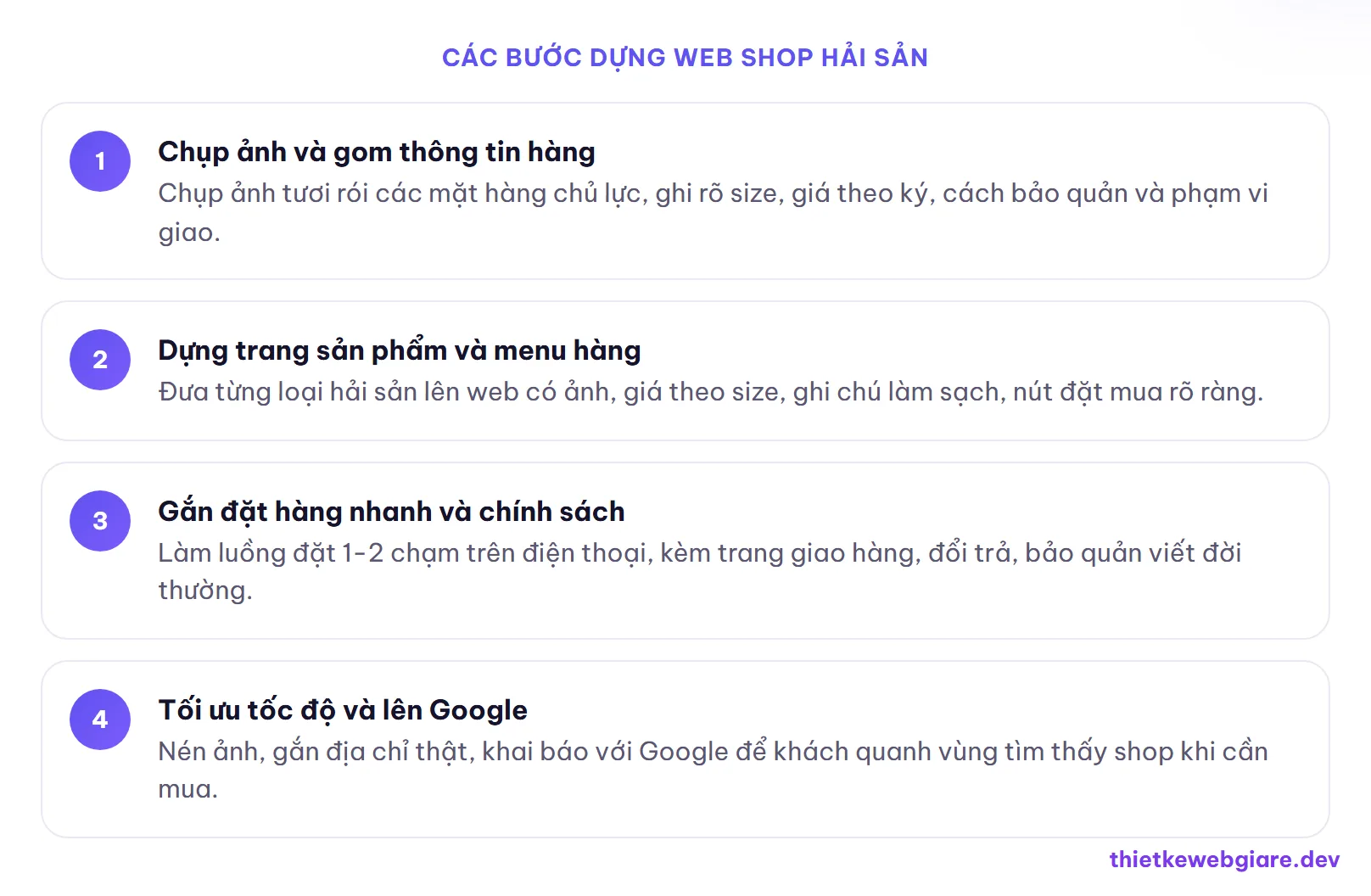 Các bước dựng web shop hải sản — thiết kế web shop hải sản