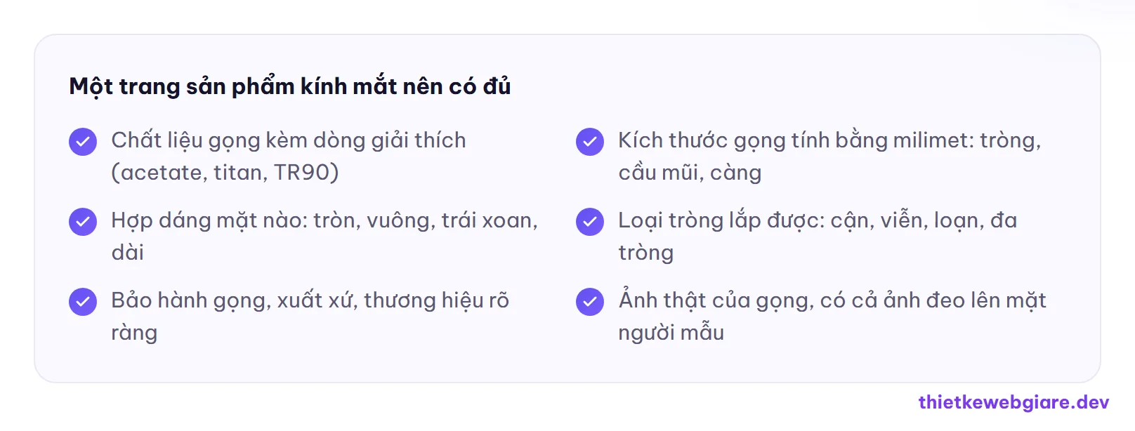 Một trang sản phẩm kính mắt nên có đủ — thiết kế web shop kính mắt