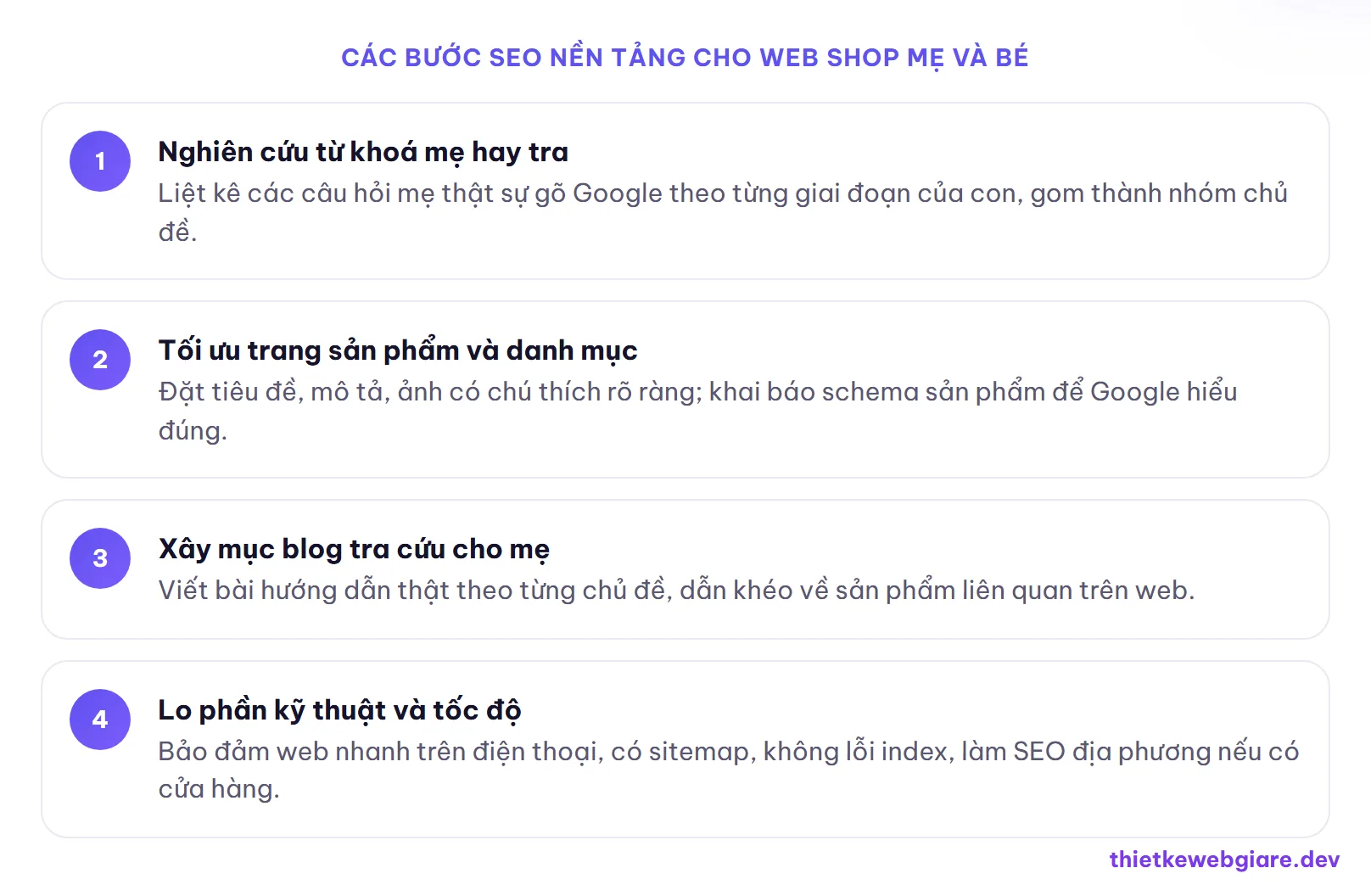 Các bước SEO nền tảng cho web shop mẹ và bé — thiết kế web shop mẹ và bé