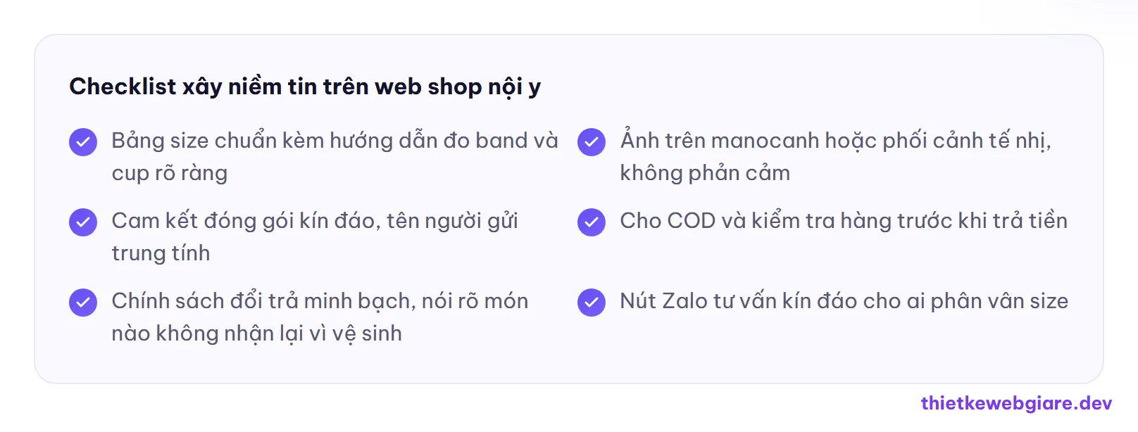Checklist xây niềm tin trên web shop nội y — thiết kế web shop nội y