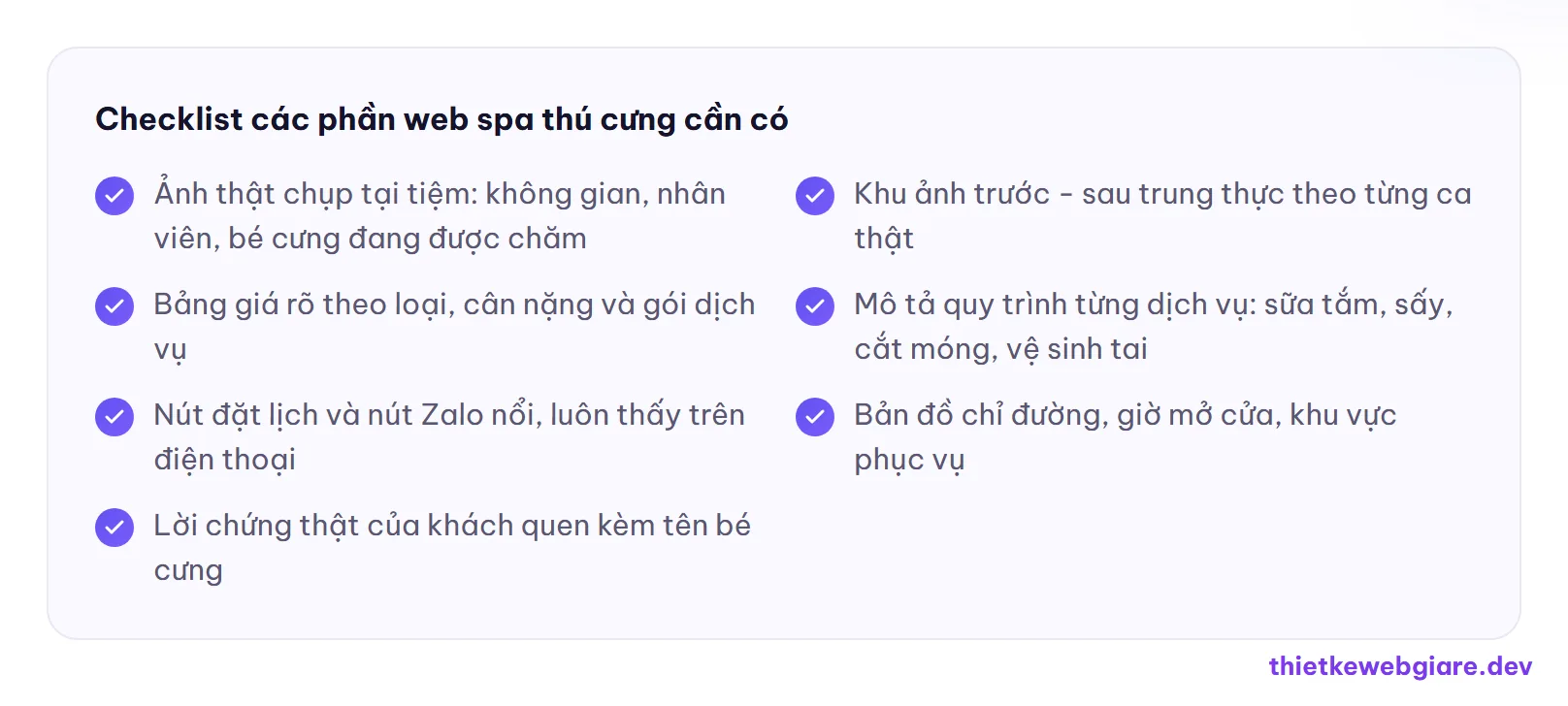 Checklist các phần web spa thú cưng cần có — thiết kế web spa thú cưng