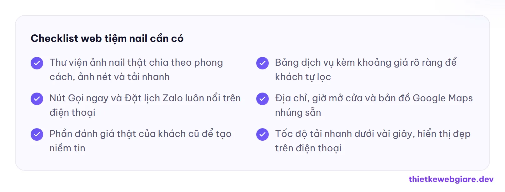Checklist web tiệm nail cần có — thiết kế web tiệm nail