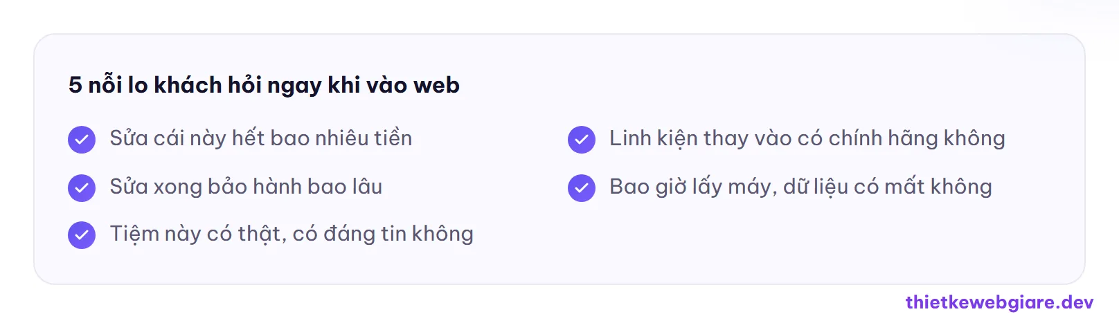 5 nỗi lo khách hỏi ngay khi vào web — thiết kế web tiệm sửa điện thoại