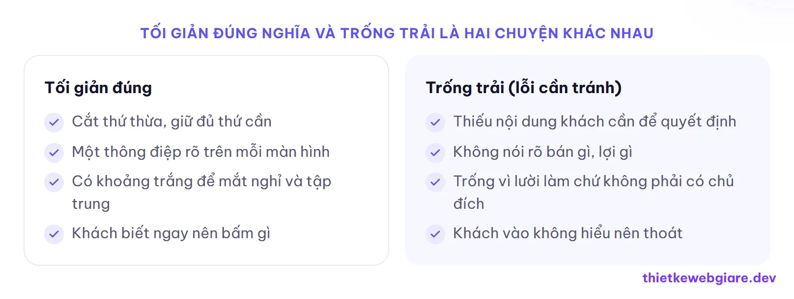 Tối giản đúng nghĩa và trống trải là hai chuyện khác nhau — thiết kế web tối giản