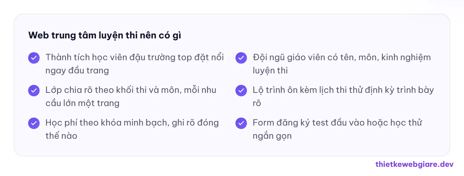Web trung tâm luyện thi nên có gì — thiết kế web trung tâm luyện thi