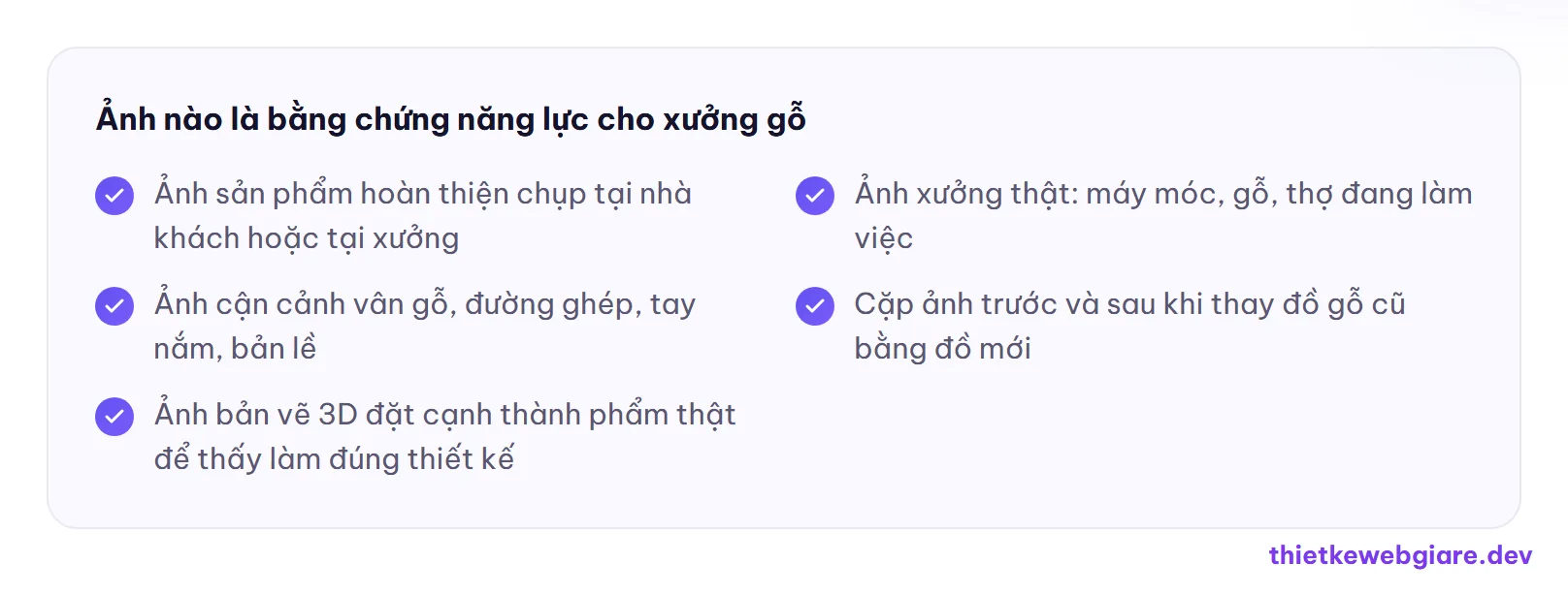 Ảnh nào là bằng chứng năng lực cho xưởng gỗ — thiết kế web xưởng gỗ