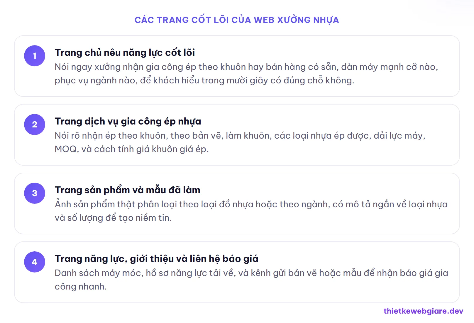 Các trang cốt lõi của web xưởng nhựa — thiết kế web xưởng nhựa