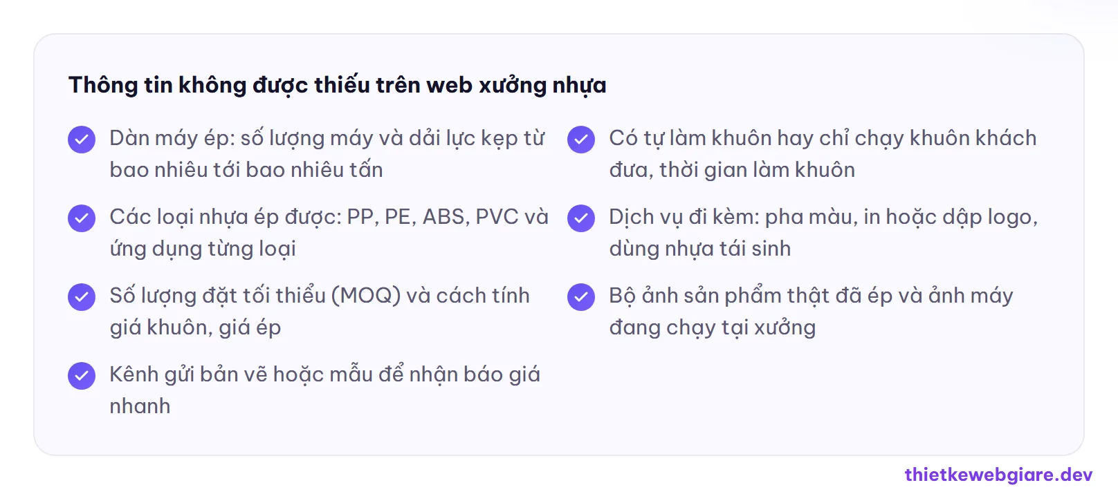 Thông tin không được thiếu trên web xưởng nhựa — thiết kế web xưởng nhựa