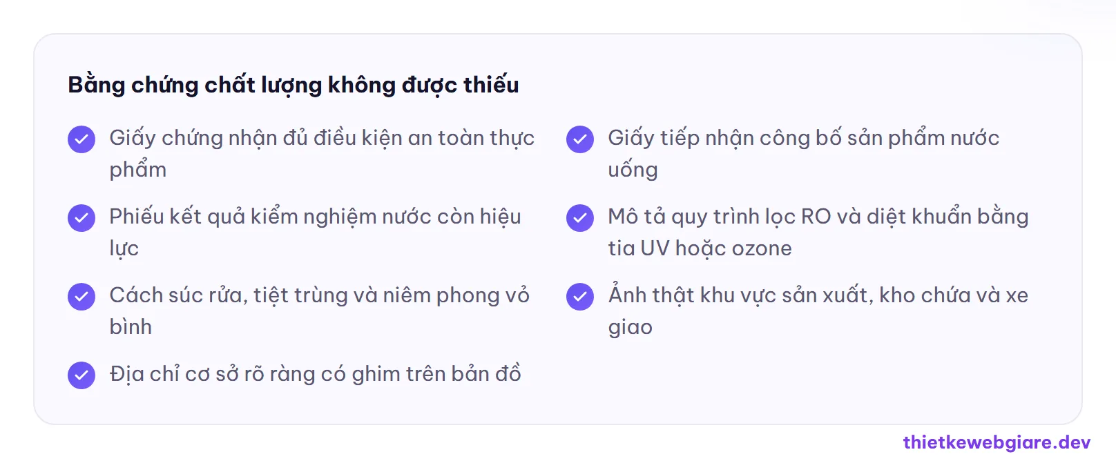 Bằng chứng chất lượng không được thiếu — thiết kế web cơ sở sản xuất nước uống đóng bình