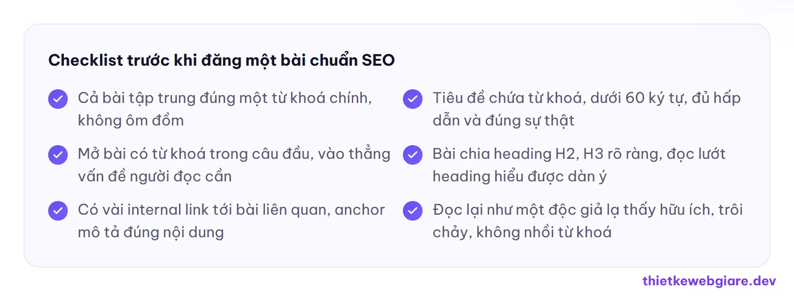 Checklist trước khi đăng một bài chuẩn SEO — viết bài chuẩn SEO