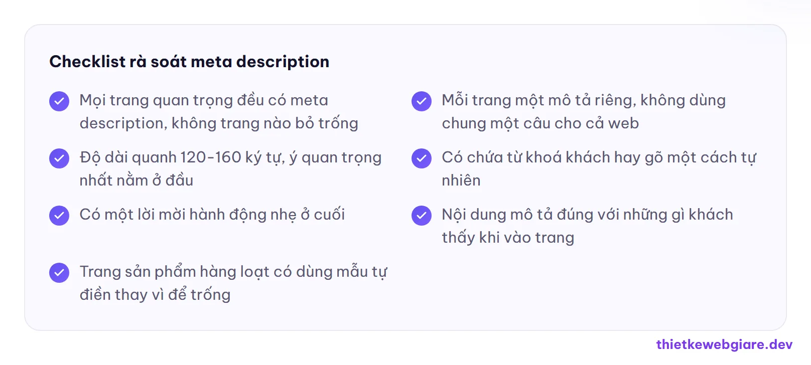 Checklist rà soát meta description — viết meta description