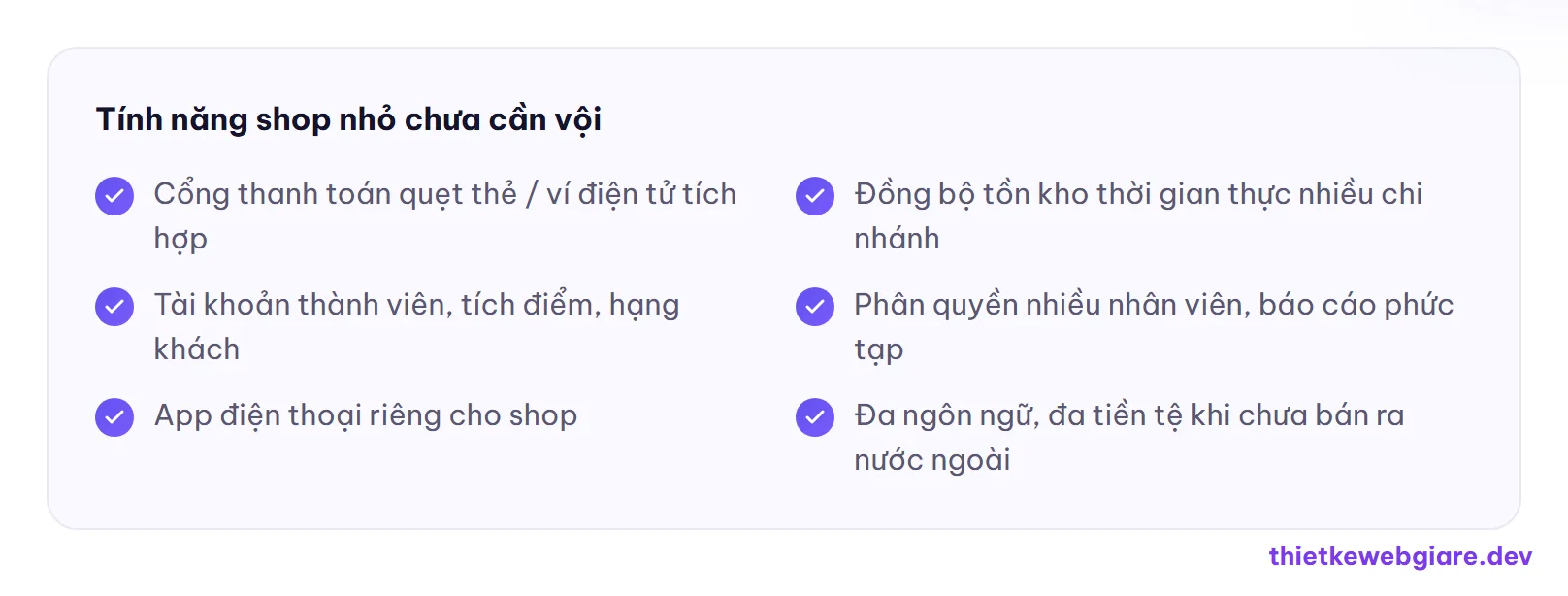 Tính năng shop nhỏ chưa cần vội — thiết kế web bán hàng nhỏ giá rẻ