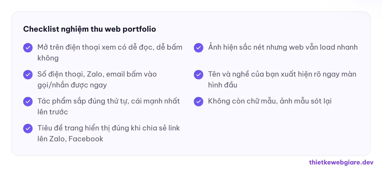 Checklist nghiệm thu web portfolio — thiết kế web cá nhân portfolio giá rẻ