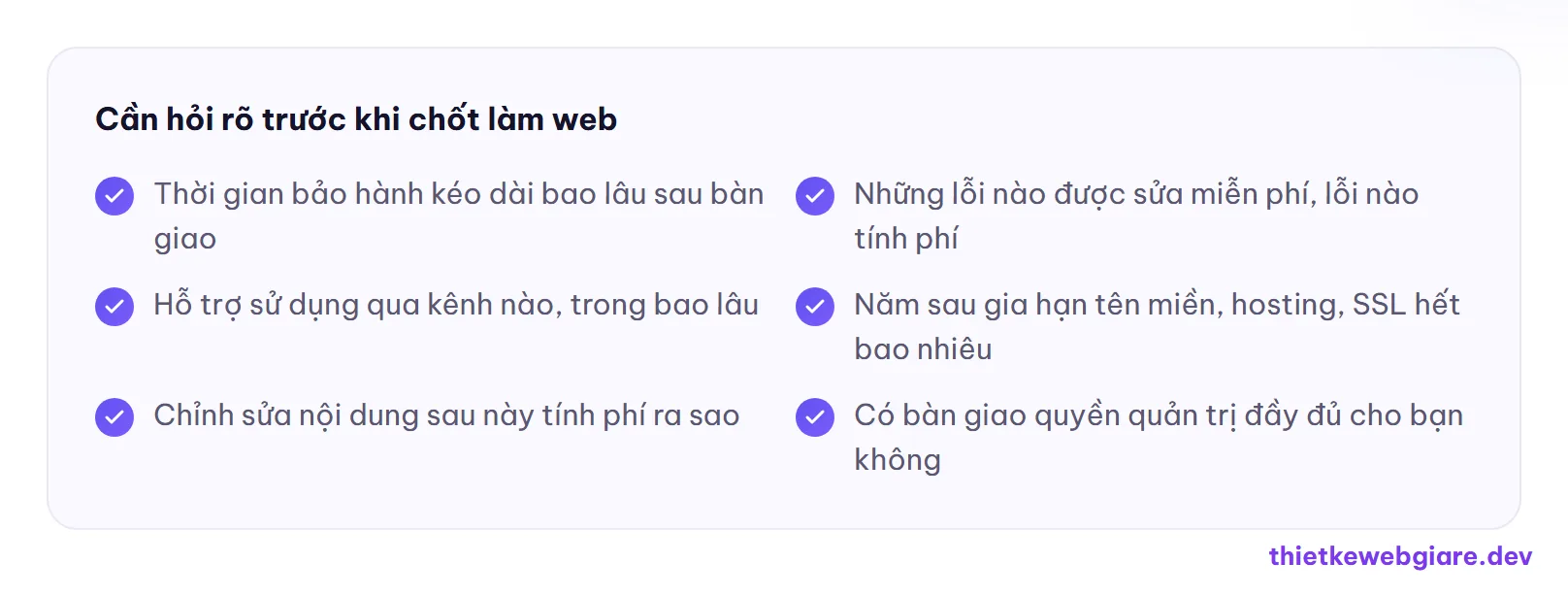 Cần hỏi rõ trước khi chốt làm web — web giá rẻ bảo hành và hỗ trợ thế nào
