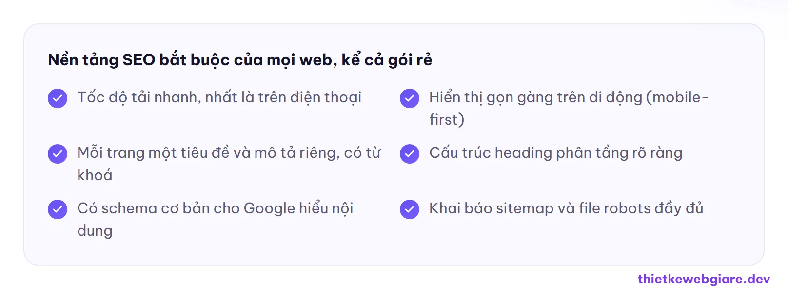 Nền tảng SEO bắt buộc của mọi web, kể cả gói rẻ — web giá rẻ có chuẩn SEO không