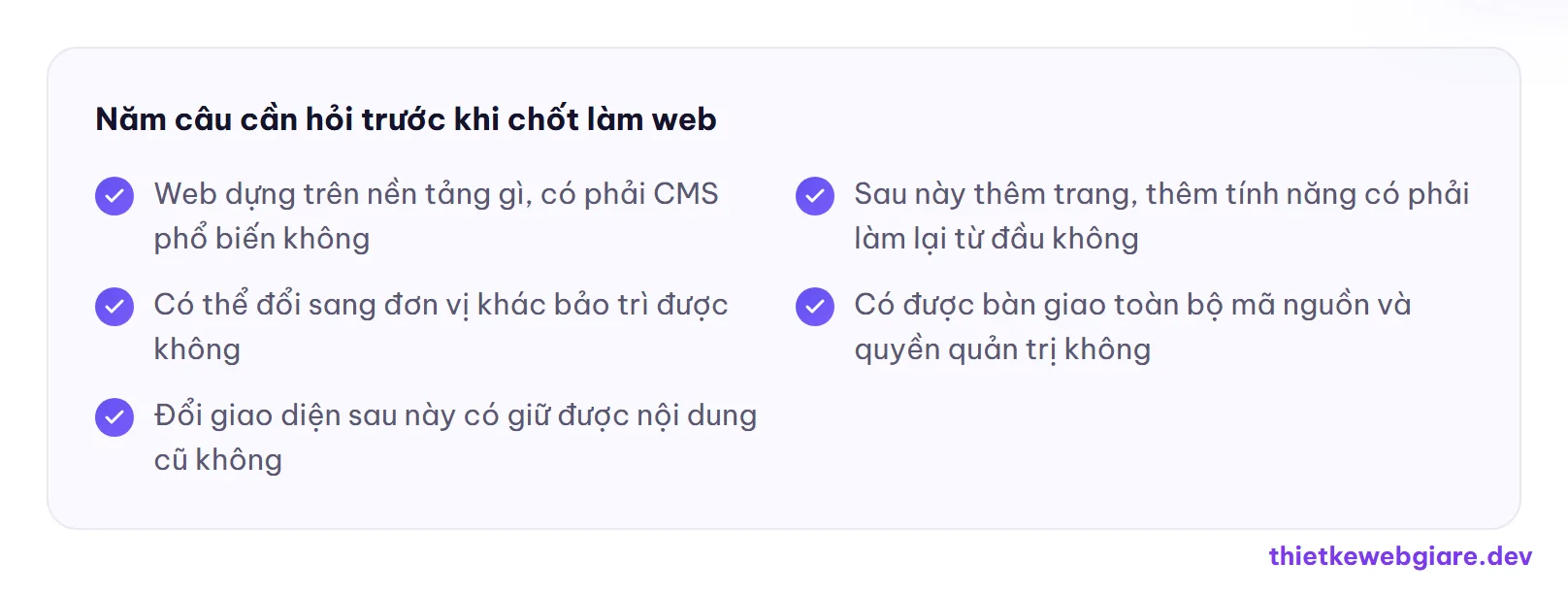 Năm câu cần hỏi trước khi chốt làm web — web giá rẻ có nâng cấp được không