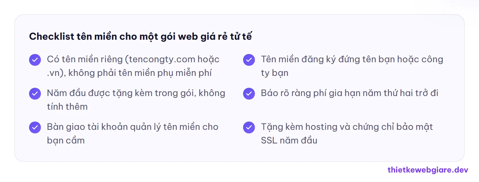 Checklist tên miền cho một gói web giá rẻ tử tế — web giá rẻ có tên miền riêng không