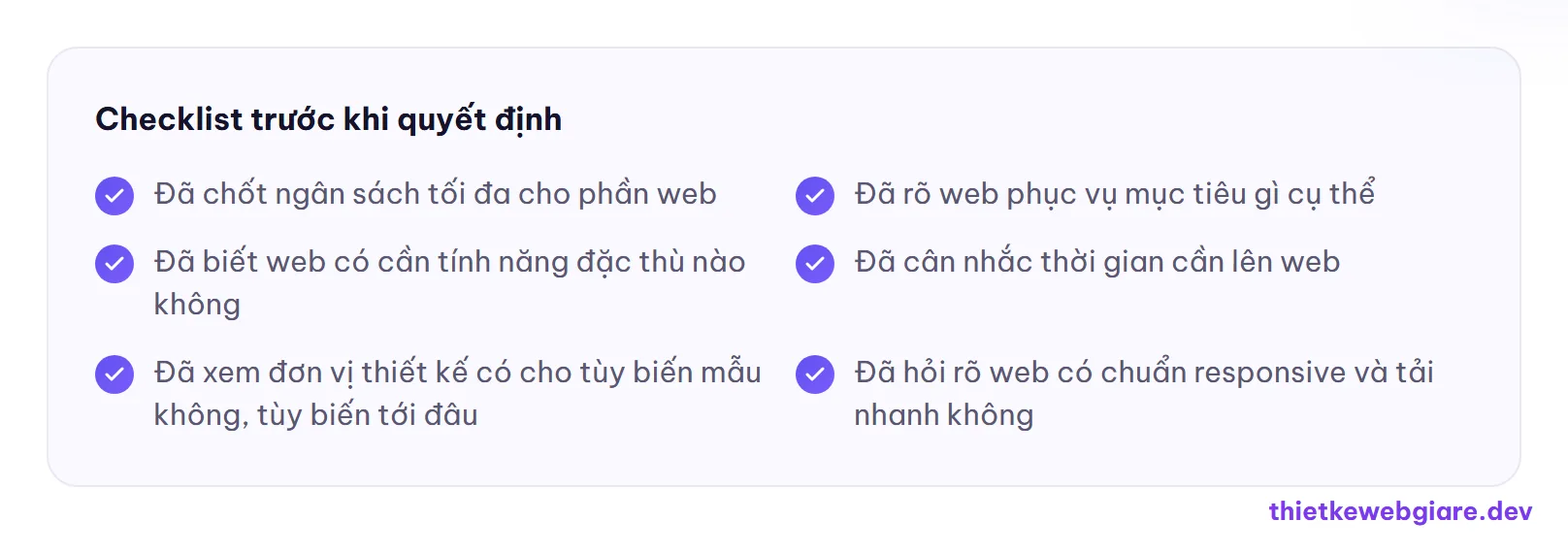 Checklist trước khi quyết định — web mẫu hay thiết kế riêng