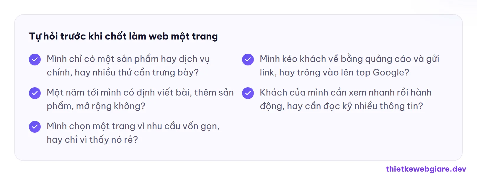 Tự hỏi trước khi chốt làm web một trang — web một trang