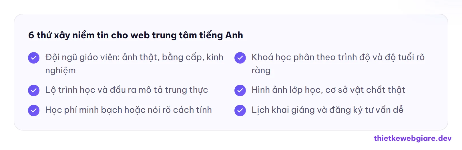 6 thứ xây niềm tin cho web trung tâm tiếng Anh — thiết kế web trung tâm tiếng Anh